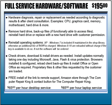 Repair Full Service Hardware/Software information