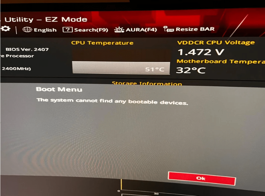 System Cannot Find Any Bootable Devices